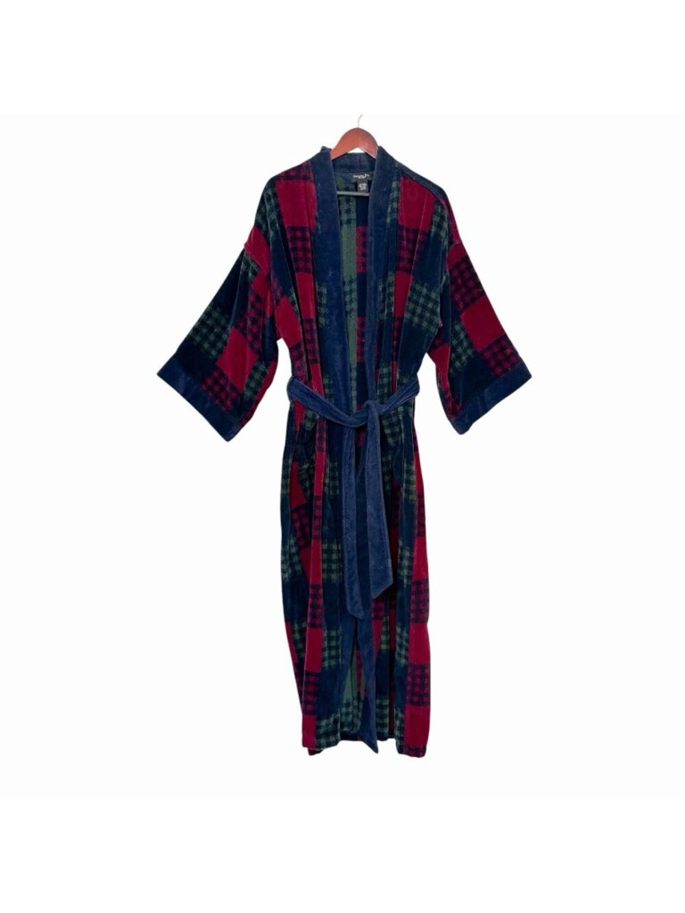Vintage Christian Dior Monsieur Checkered Striped Cotton Terry Cloth Bathrobe